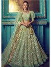 Green Heavy Embroidered Net Lehenga - myracouture