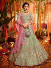 Green and Pure Organza Embroidered Lehenga - myracouture