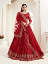 Red Heavy Embroidered Net Lehenga - myracouture