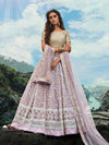 Cream and Lilac Net Embroidered Lehenga Choli - myracouture