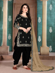 Black Art Silk Embroidered Patiyala Suit - myracouture