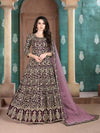 Wine Georgette Embroidered Anarkali Suit - myracouture