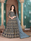 Navy Blue Georgette Embroidered Anarkali Suit - myracouture