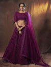 Wine Embroidered Soft Net Lehenga - myracouture