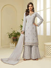 Grey Georgette Embroidered Palazzo Suit - myracouture