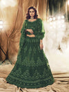 Green Heavy Embroidered Net bridal Lehenga - myracouture