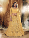 Musturd Yellow Heavy Embroidered Net bridal Lehenga - myracouture