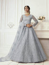 Dusty Sea Blue Heavy Embroidered Net bridal Lehenga - myracouture