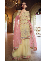 Beige Heavy Embroidered Gharara Sui - myracouture