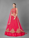 Red Heavy Embroidered Soft Net bridal Lehenga - myracouture