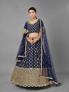 Navy Blue Heavy Embroidered Art Silk bridal Lehenga - myracouture