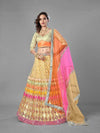 Beige Heavy Embroidered Soft Net bridal Lehenga - myracouture