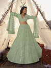 Pista Embroidered Organza bridal Lehenga - myracouture