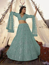 Sea Green Embroidered Organza bridal Lehenga - myracouture