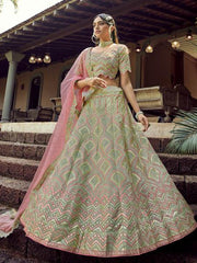 Green Heavy Embroidered Georgette bridal Lehenga - myracouture