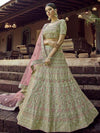 Green Heavy Embroidered Georgette bridal Lehenga - myracouture