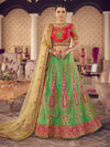 Green Art Silk Jaquard Embroidered Lehenga