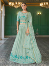 Pista Green Georgette Embroidered Designer Lehenga