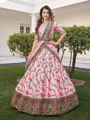 Pink Silk Heavy Embroidered Lehenga