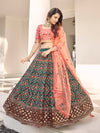 Orange and Green Silk Heavy Embroidered Lehenga