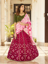 Deep Pink & Olive Green Pink Georgette Embroidered Designer Lehenga