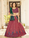 Deep Pink & Green Georgette Embroidered Designer Lehenga