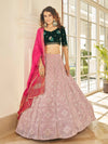 Dusty Pink & Green Georgette Embroidered Designer Lehenga