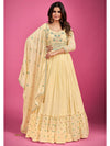 Yellow Pure Georgette Embroidered Gown