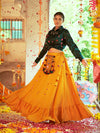 Green & Musturd Yellow Cotton Embroidered Navratri Special Lehenga