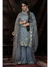Grey Net Embroidered Sharara Suit