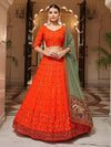 Orange and green Georgette Designer Lehenga Choli