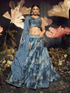 Sky Blue Velvet Embroidered Designer Lehenga