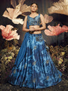 Blue Velvet Embroidered Designer Lehenga