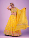 Yellow Georgette Embroidered Designer Lehenga