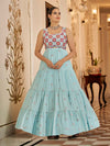 Sky Blue Georgette Embroidered Gown