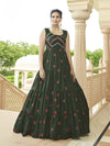 Olive Green Georgette Embroidered Gown