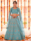 Turquoise Organza Embroidered Designer Lehenga