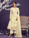 Light Yellow Floral Thread Embroidered Palazo Suit
