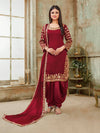 Red Art Silk Real Glass Work Suit