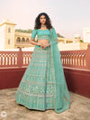 Turquoise Organza Embroidered Lehenga