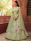 Pista Green Organza Embroidered Lehenga