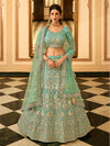 Turquoise Organza Embroidered Lehenga