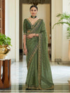 Olive Green Embroidered Organza Fancy Saree