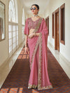 Pink Embroidered Georgette Fancy Saree