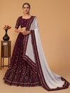 Plum Georgette Embroidered Designer Lehenga