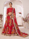 RED DIGITAL PRINTED GORGETTE LEHANGA