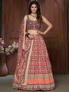 Multicolor Silk and Chinon Embroidered Designer Lehenga