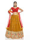 Musturd Satin Georgette Embroidered Designer Lehenga