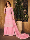 Baby Pink Net Embroidered Palazzo Suit