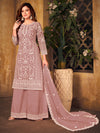 Dusty Pink Net Embroidered Palazzo Suit
